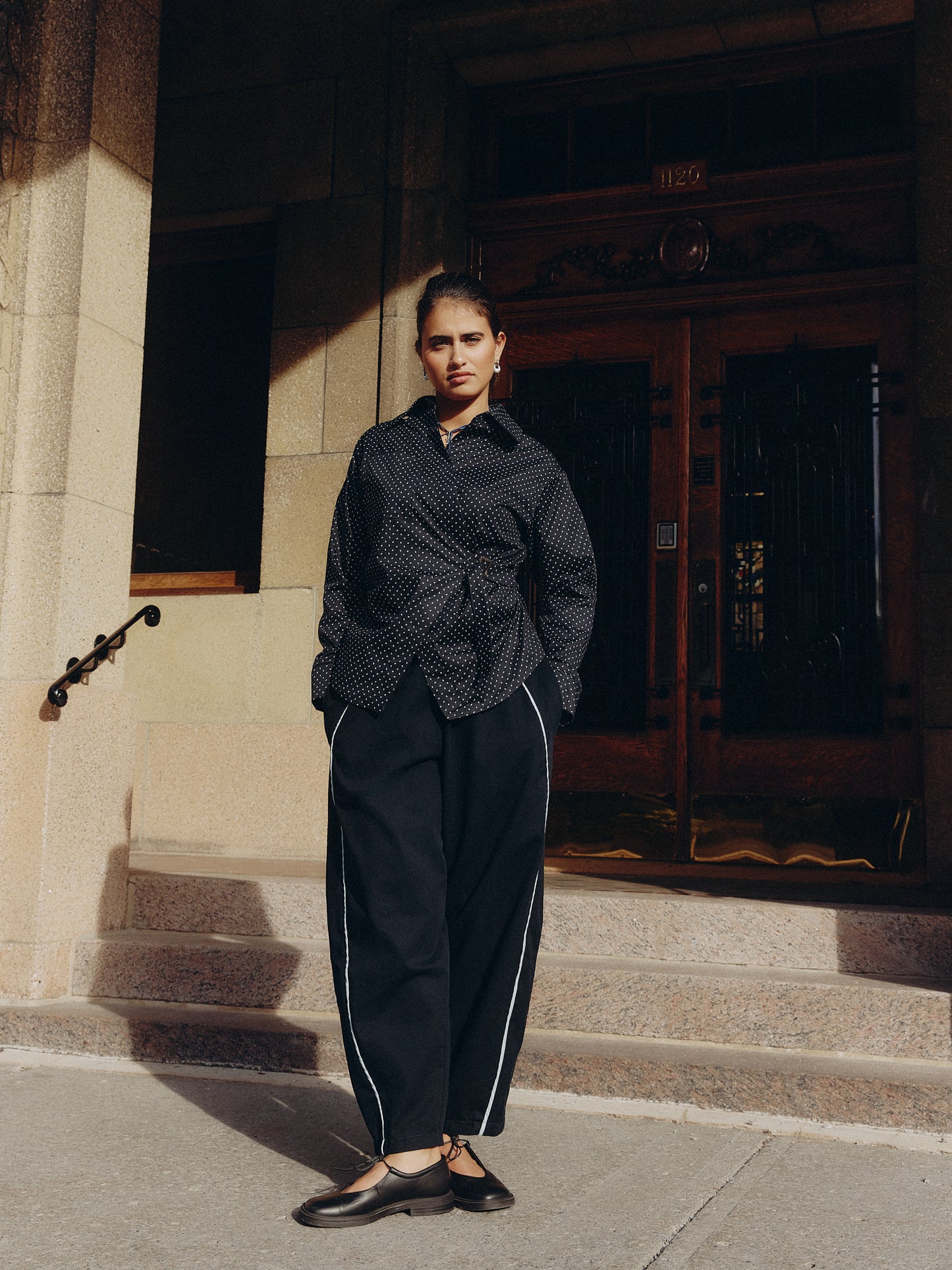 Amaya Asymmetrical Shirt (Black Print)