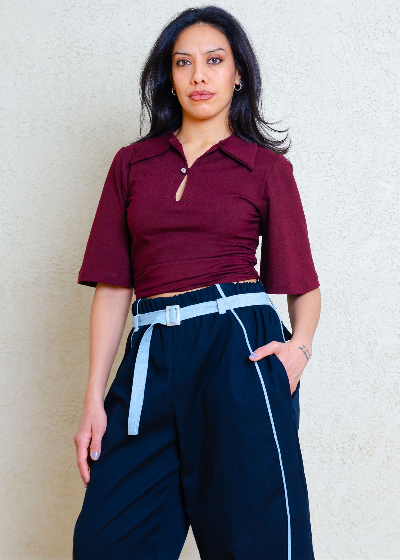 Amy Barrel Pants (Black + denim contrast)