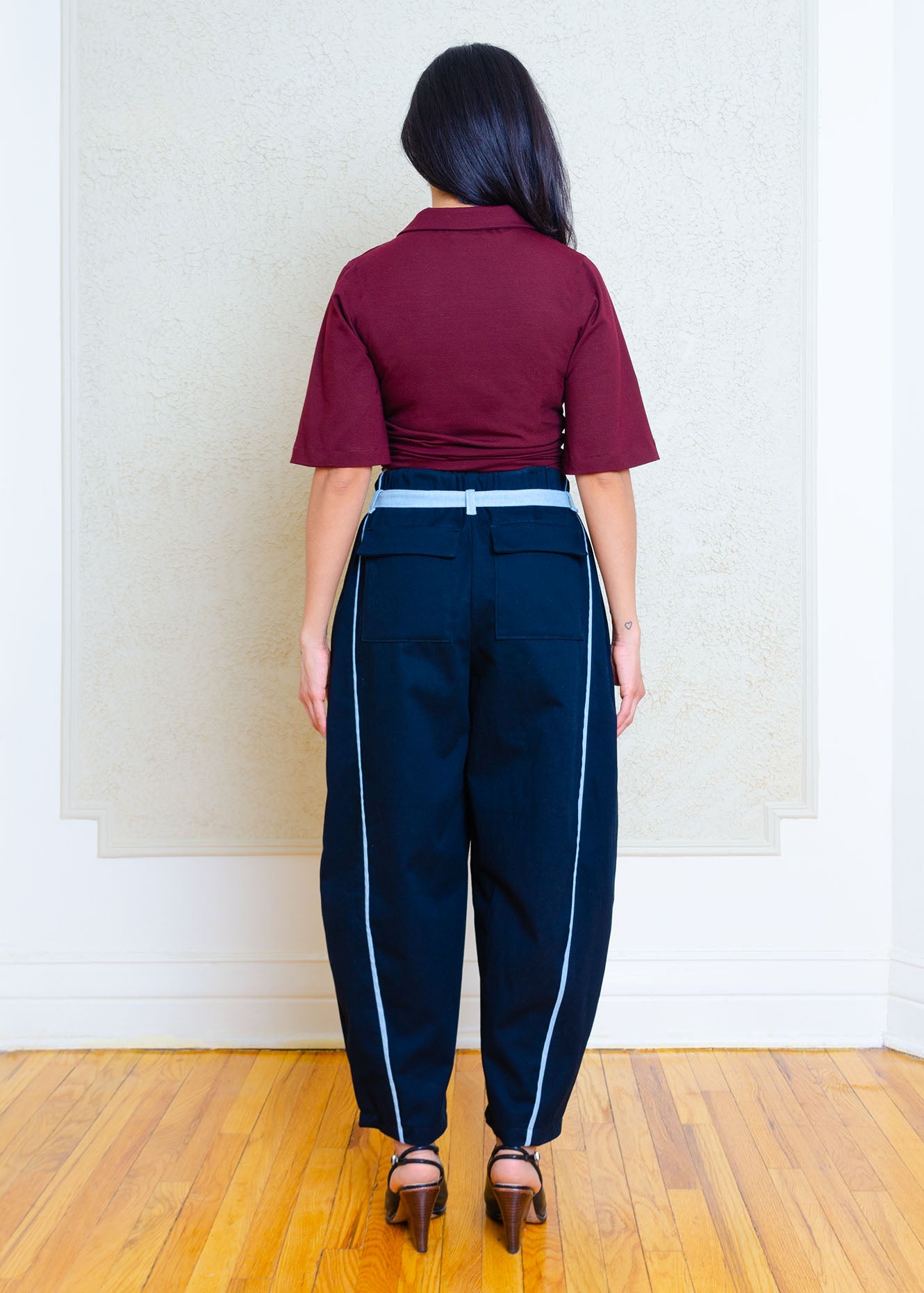 Amy Barrel Pants (Black + denim contrast)
