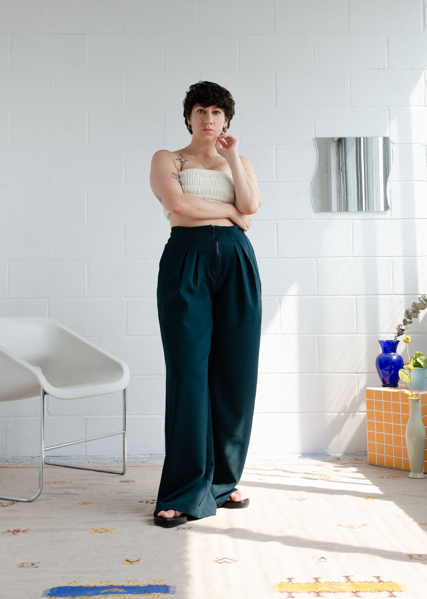 Josie High Waist Pants (Teal Doubleweave)
