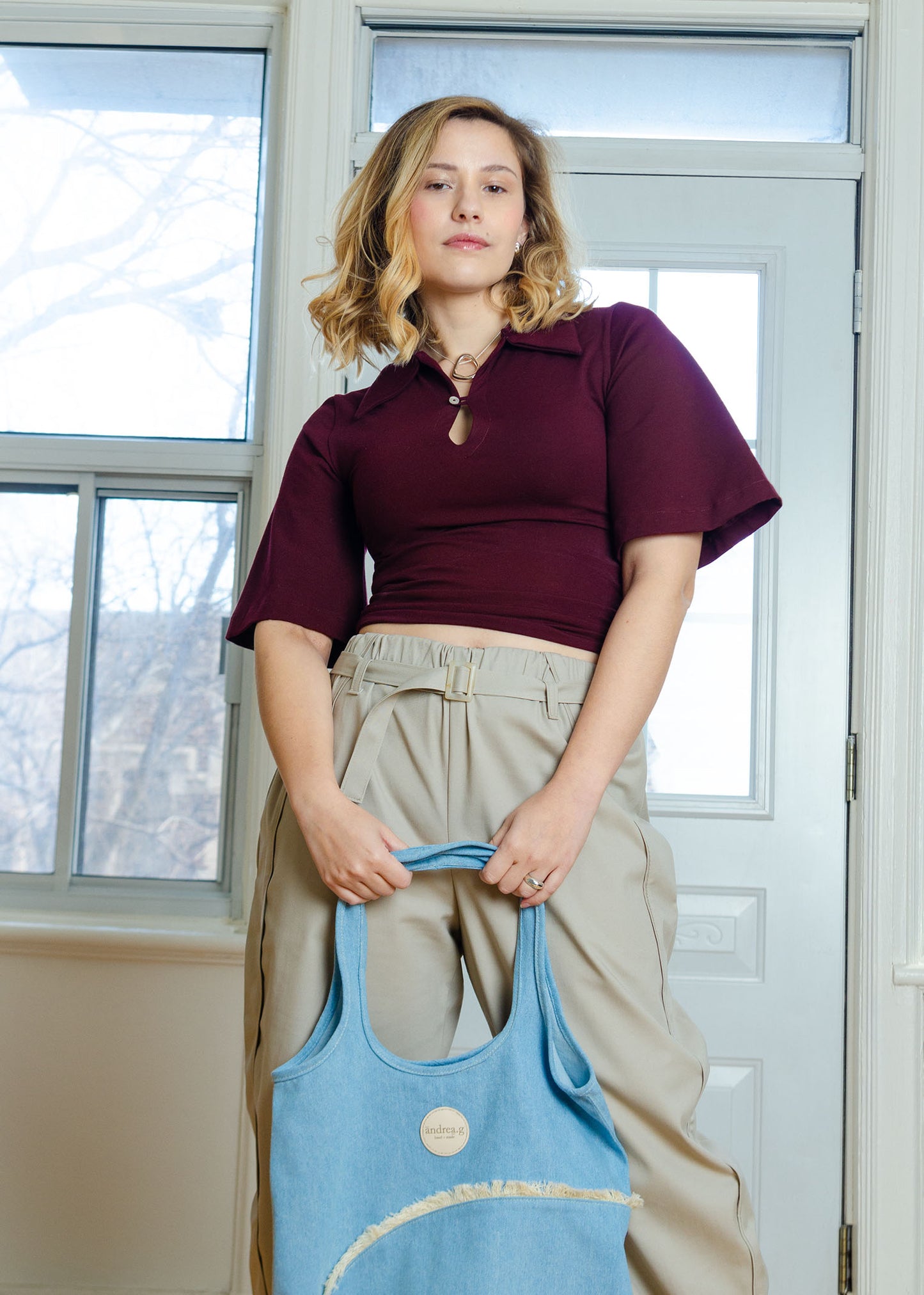 Ella Denim Tote Bag with Fringe Trim