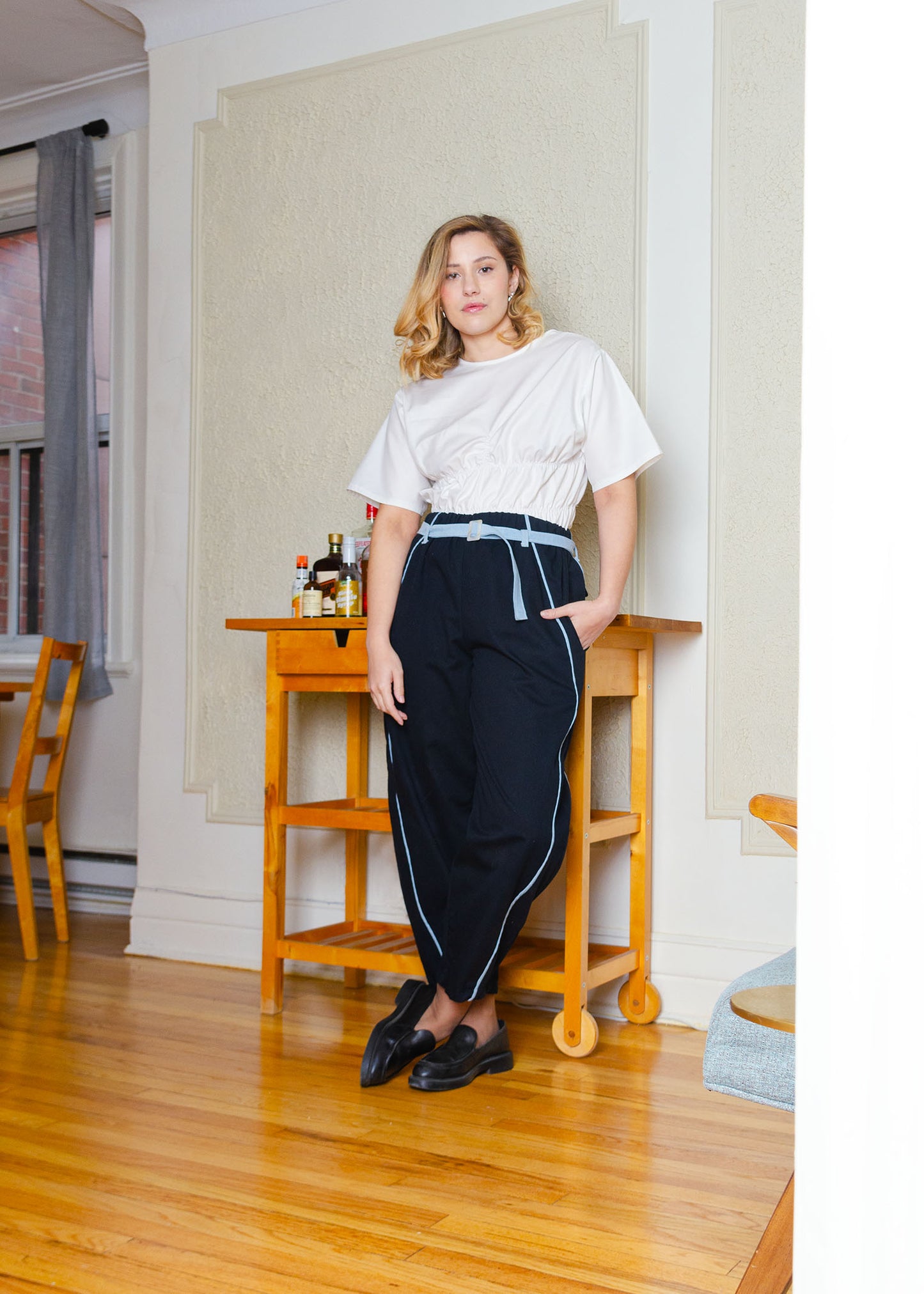 Amy Barrel Pants (Black + denim contrast)