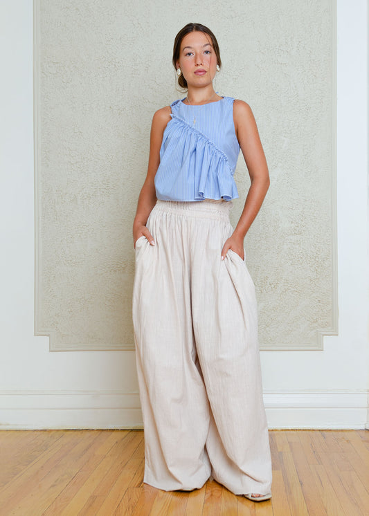 Ganni Gathered Tank Top (Blue Stripe Cotton)