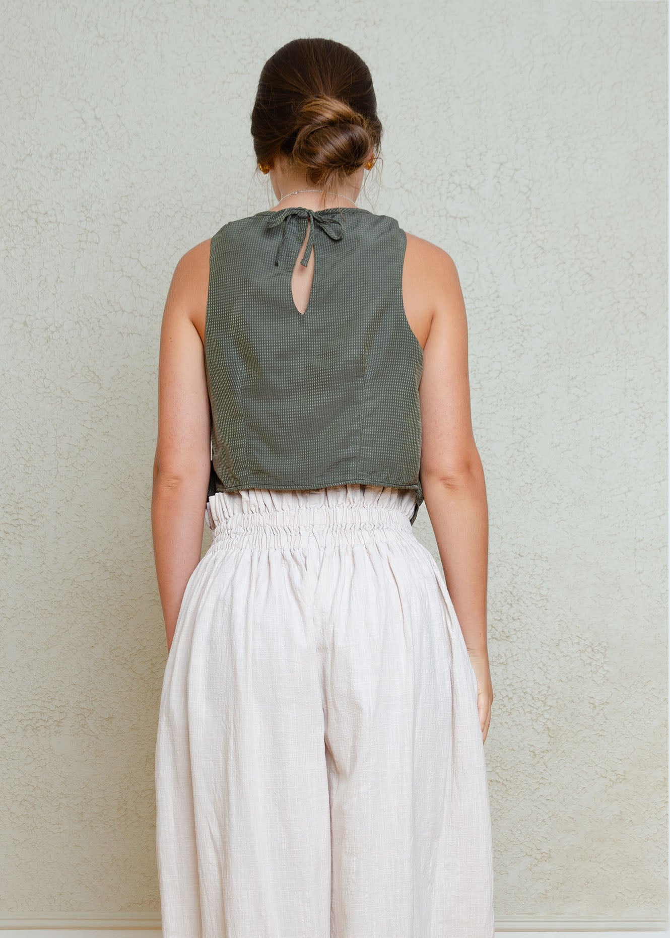 Ganni Gathered Tank Top (Khaki Silk/Cotton)