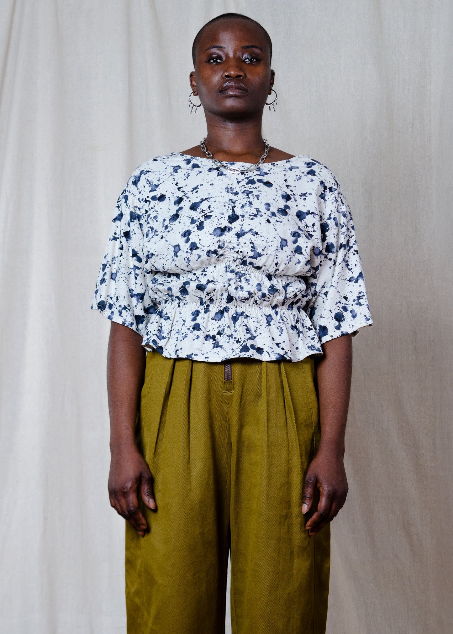 Frida Gathered Top (Linen Print)