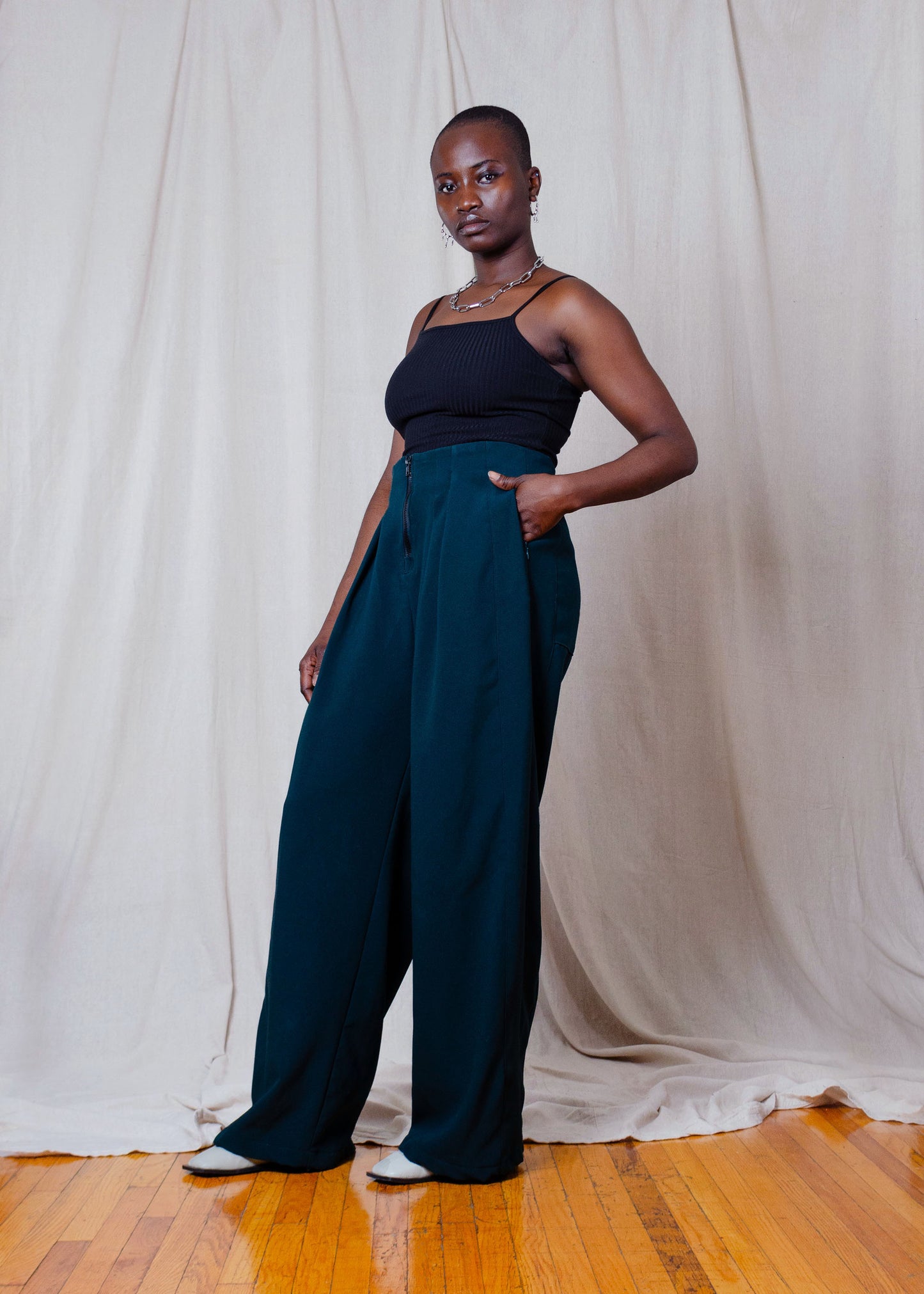 Josie High Waist Pants (Teal Doubleweave)