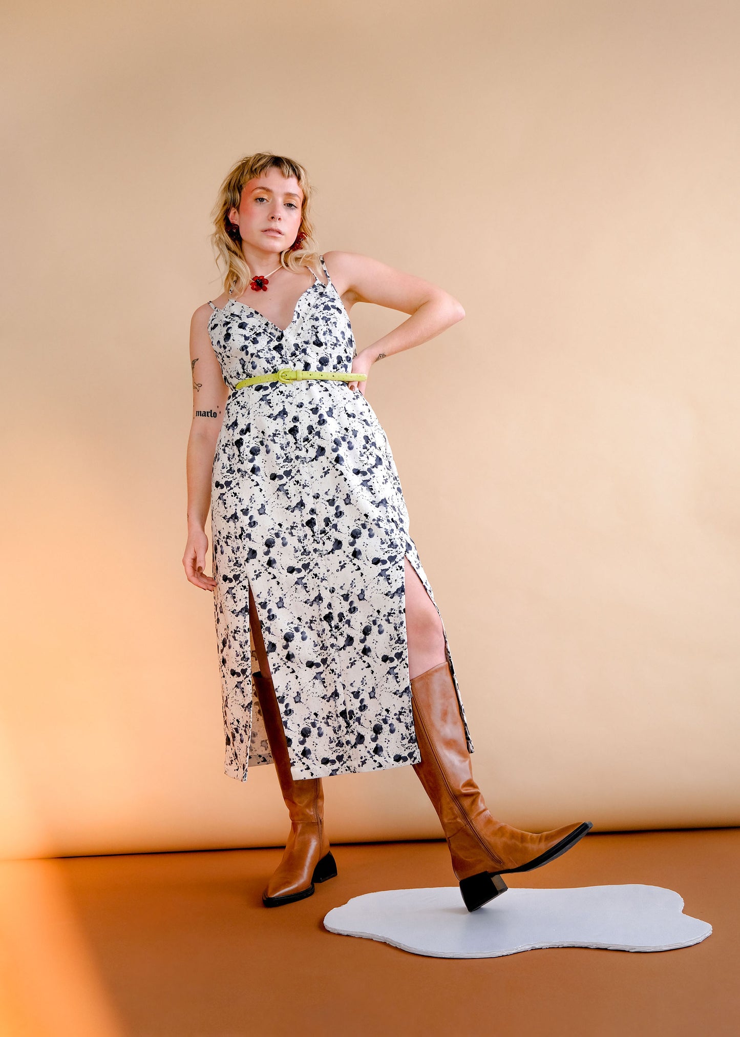 Sonia Printed Midi dress (in Linen)