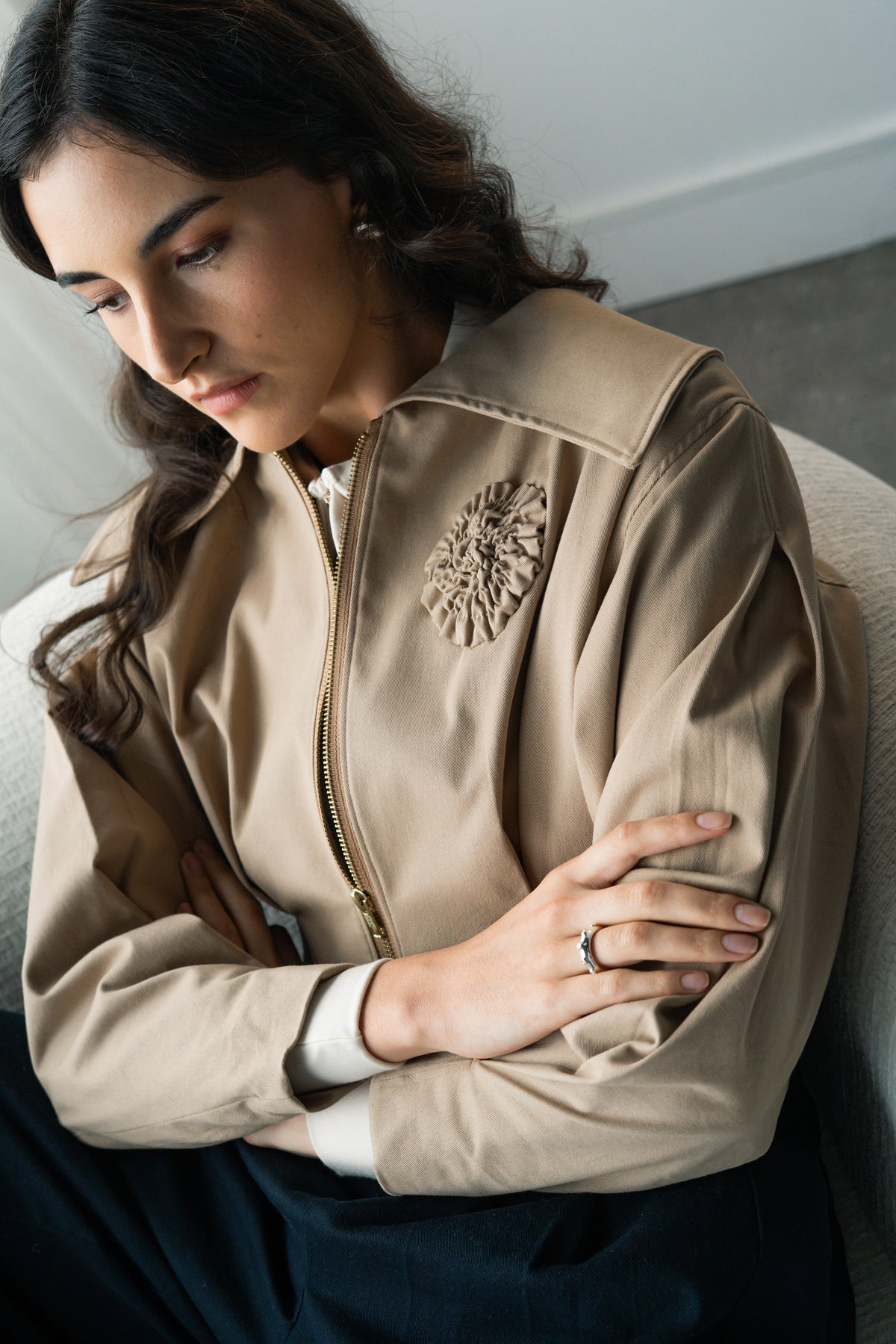 Emilie Cropped Jacket (Khaki Cotton)