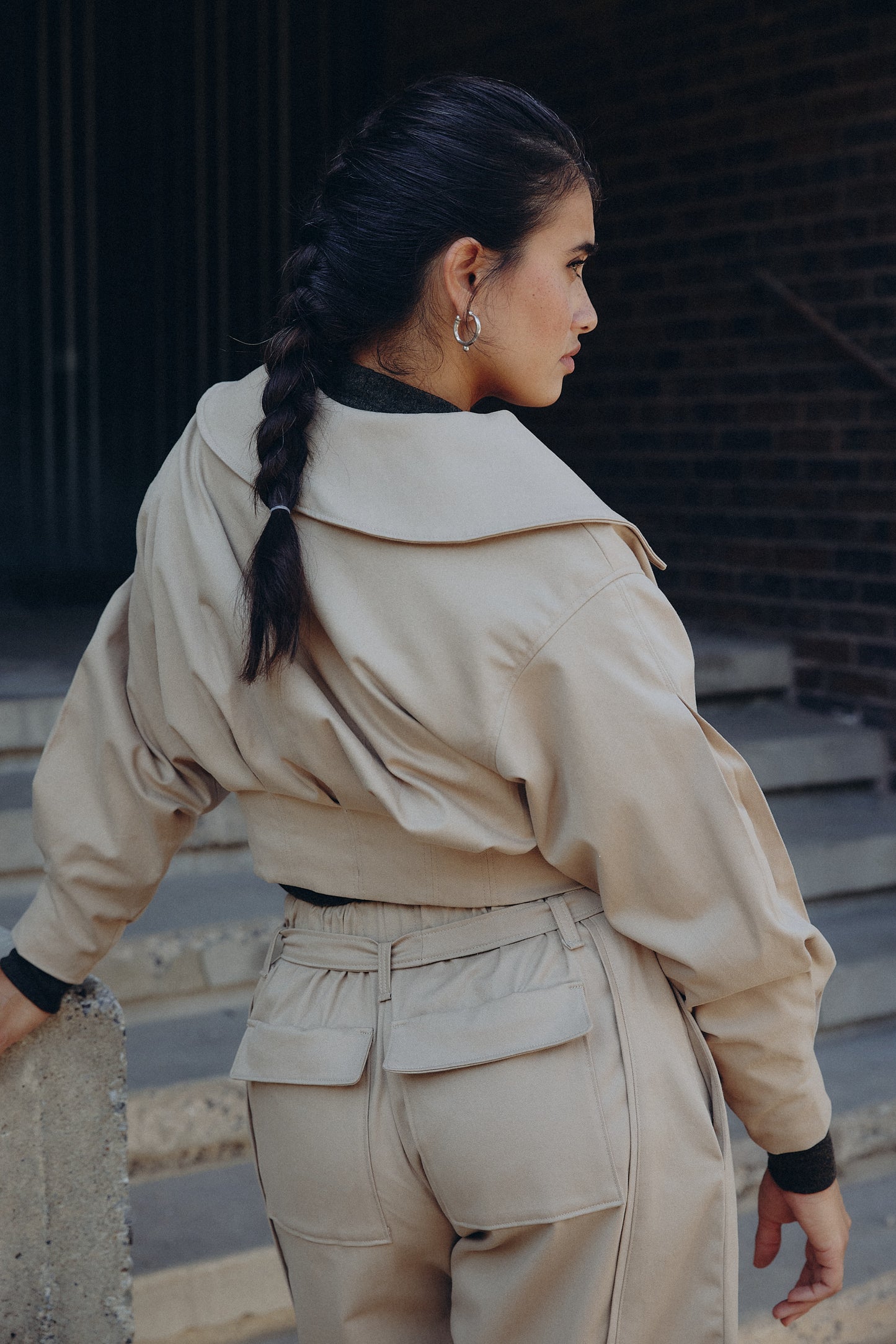 Emilie Cropped Jacket (Khaki Cotton)