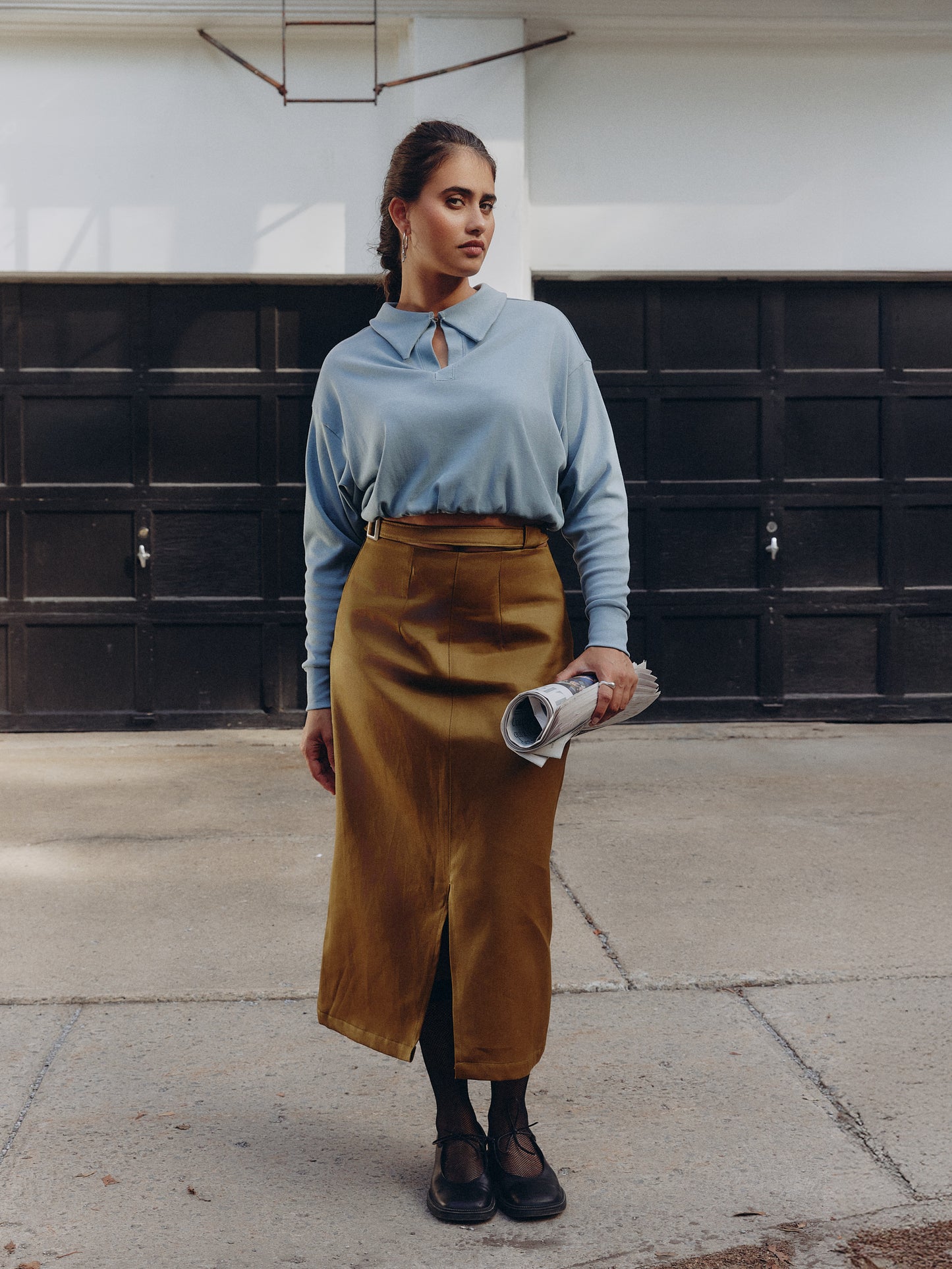 Carmine Broken Waistband Skirt (Khaki Green)