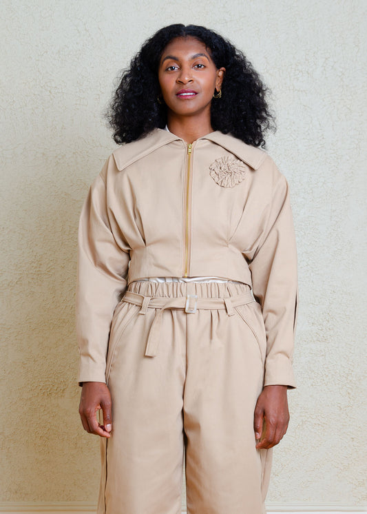 Emilie Cropped Jacket (Khaki Cotton)