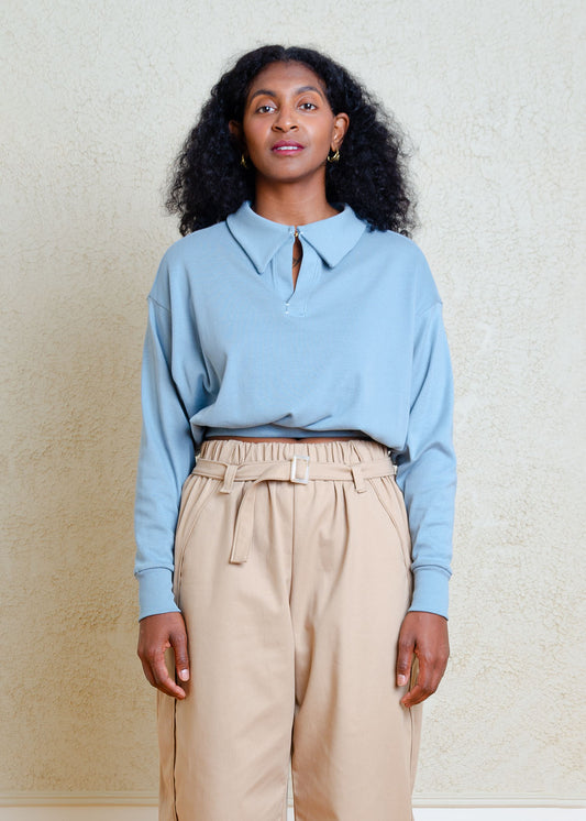 Alix Long Sleeve Knit Top (Dusty Blue)