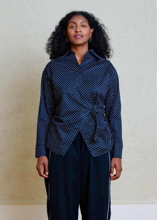 Amaya Asymmetrical Shirt (Black Print)