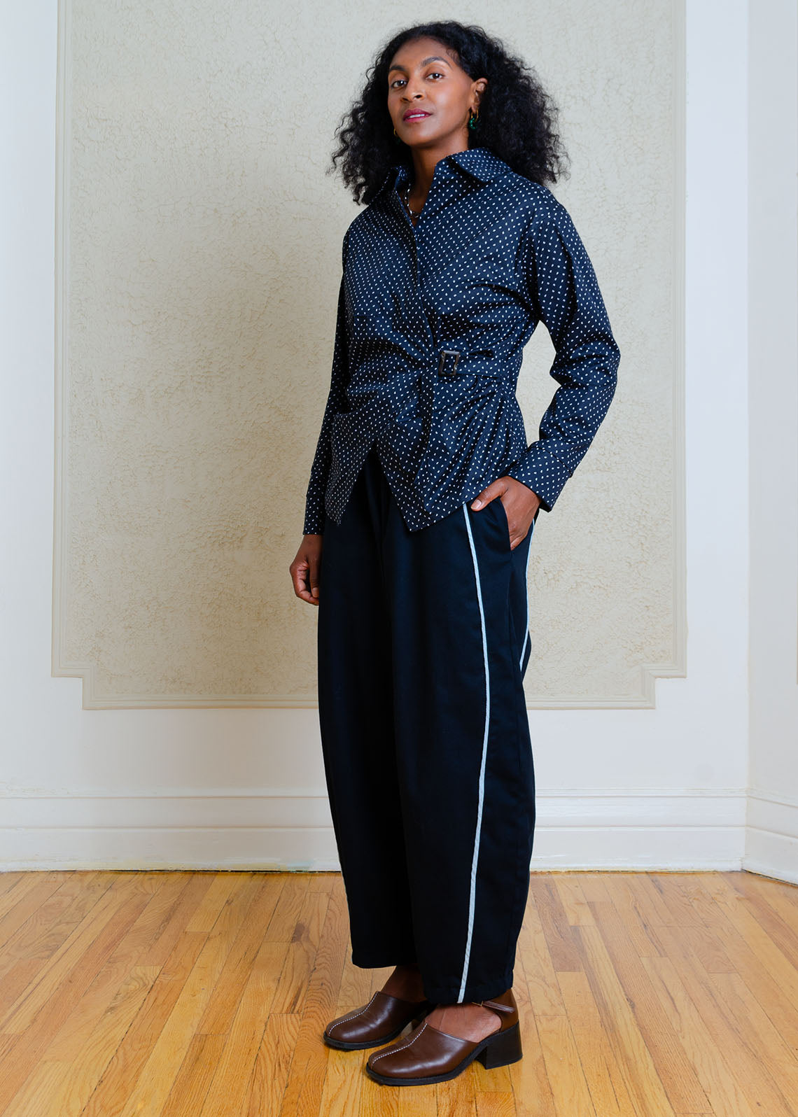 Amaya Asymmetrical Shirt (Black Print)