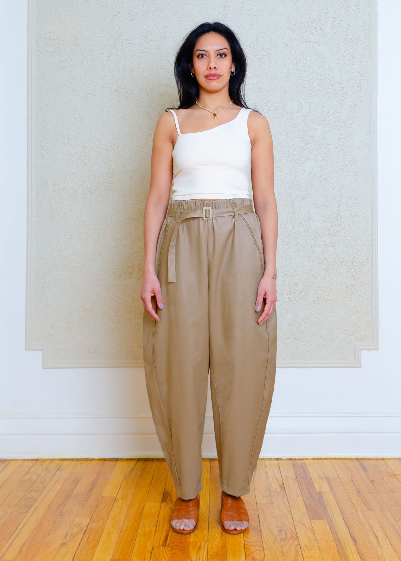 Amy Barrel Pants (Khaki Stretch Cotton)