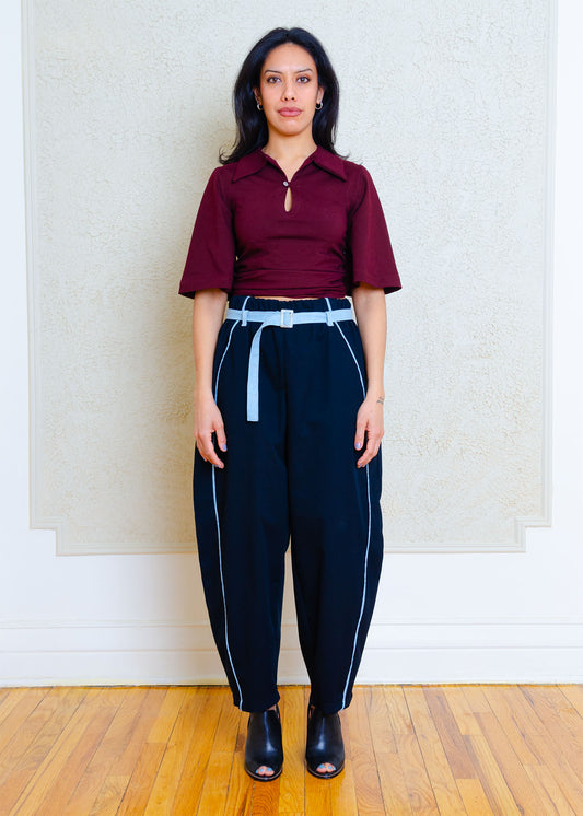 Amy Barrel Pants (Black + denim contrast)