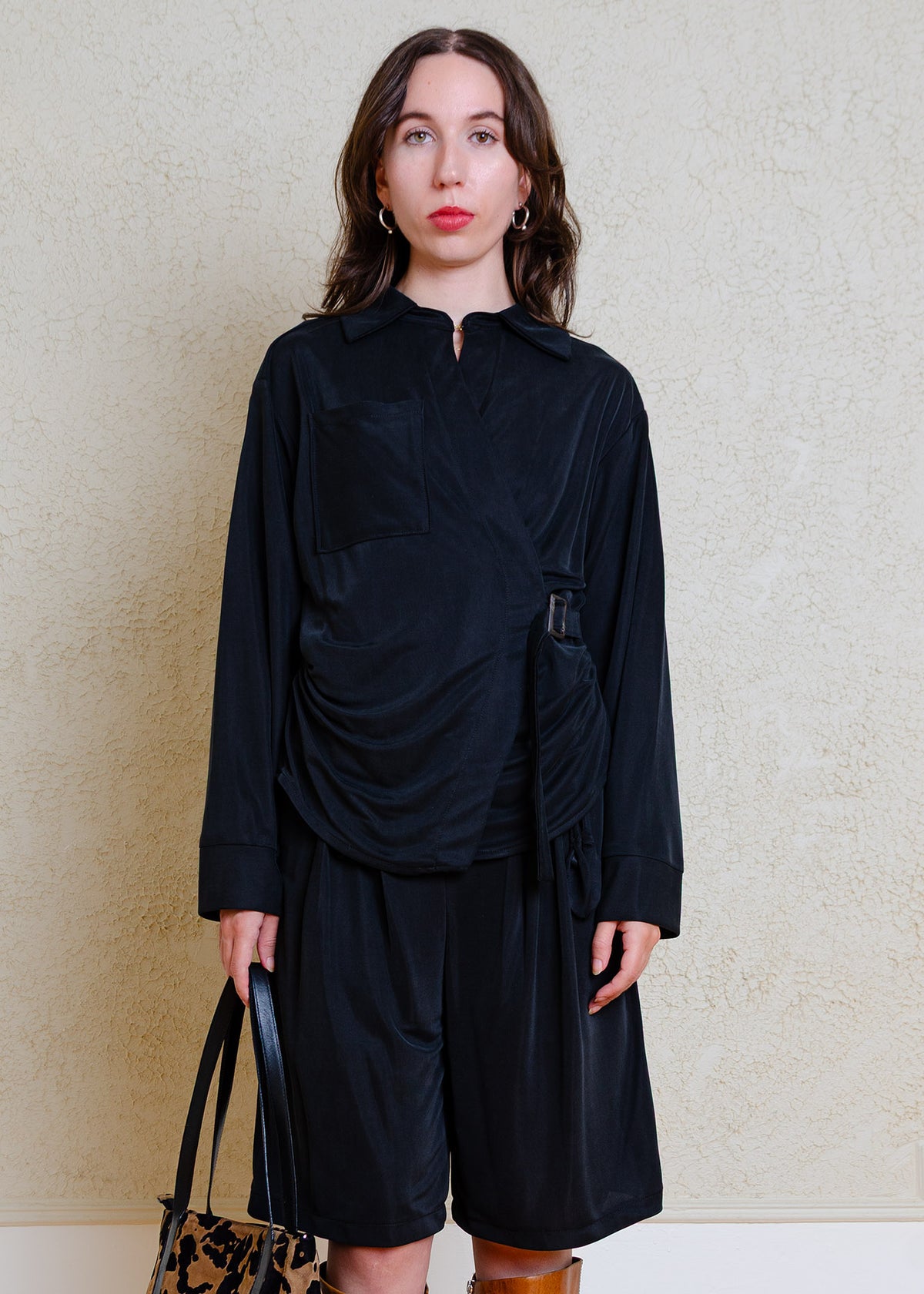 Amaya Asymmetrical Shirt (Black Cupro)