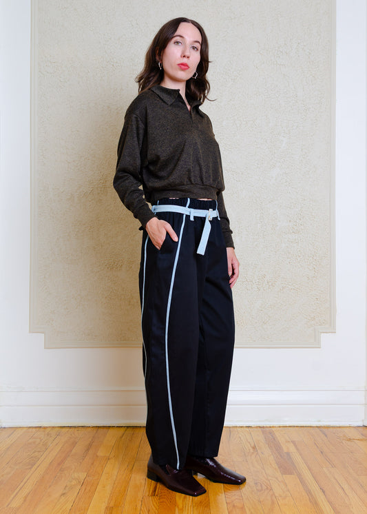 Amy Barrel Pants (Black + denim contrast)