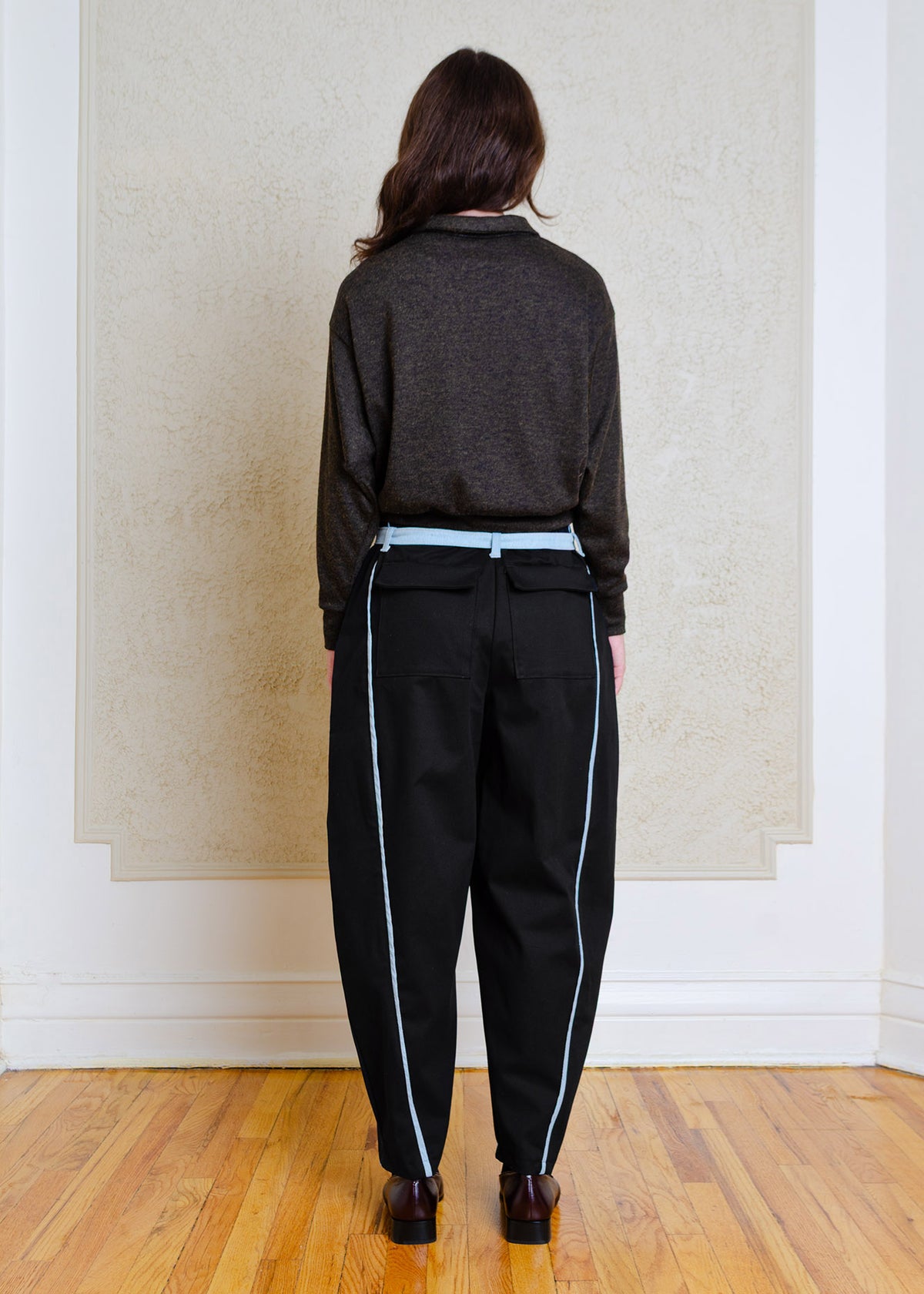 Amy Barrel Pants (Black + denim contrast)