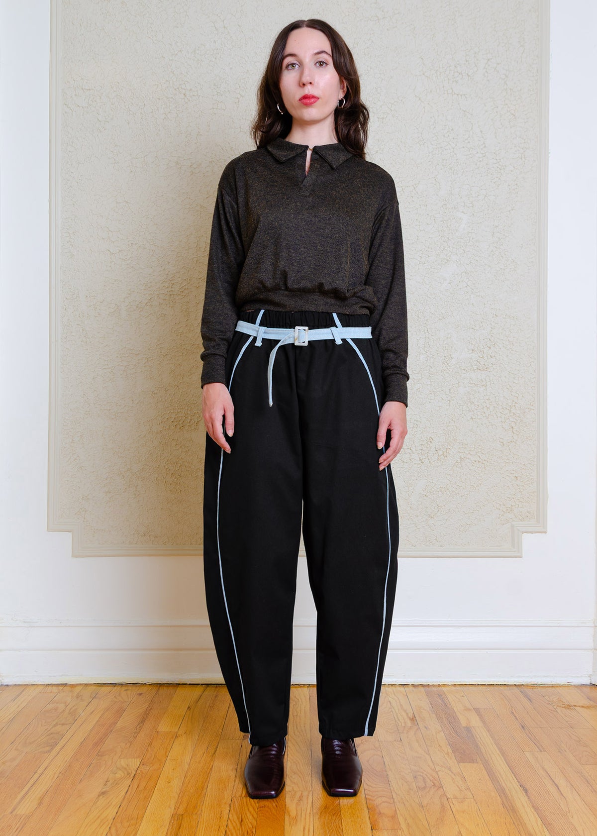 Amy Barrel Pants (Black + denim contrast)