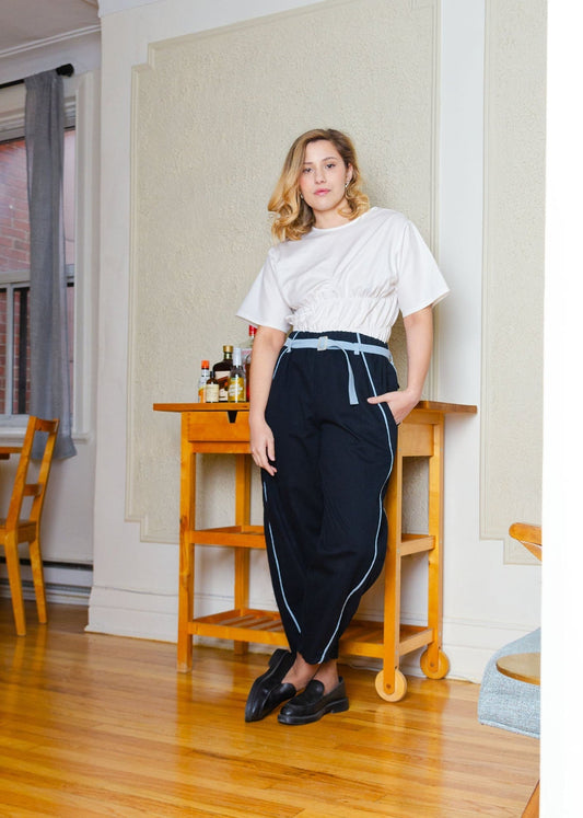 Amy Barrel Pants (Black + denim contrast)